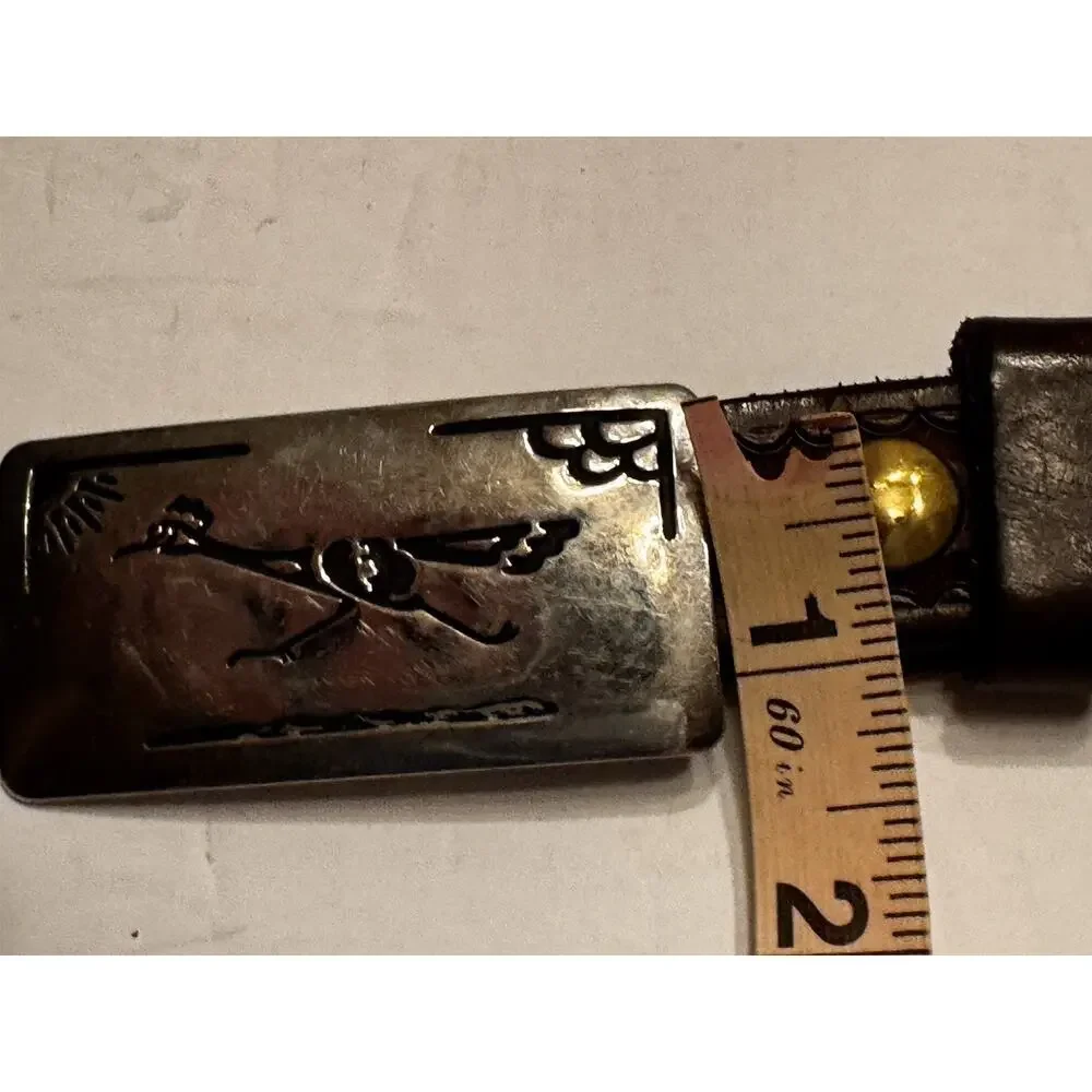 Chambers Belt Company Leather Tooled Brown Silver Road Runner Buckle Southwest